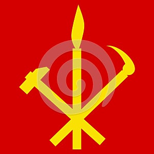 Hammer, sickle and calligraphy brush symbol of Workers Party