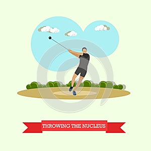 Hammer throw sportsman. Track and field athletics. Flat design