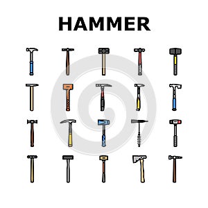 hammer tool construction icons set vector