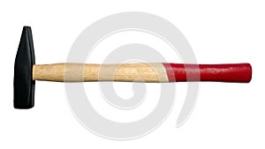 Hammer tool with wooden handle isolated on white background