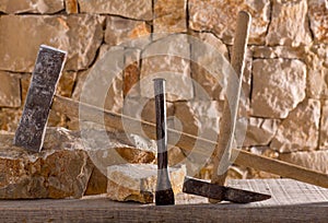 Hammer tools of stonecutter masonry work
