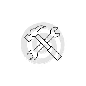 Hammer with wrench line icon. repair or service simple vector icon. hammer with wrench line icon