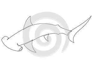 Hammerhead. One line fish design silhouette. Logo design. Hand drawn minimalism style vector illustration