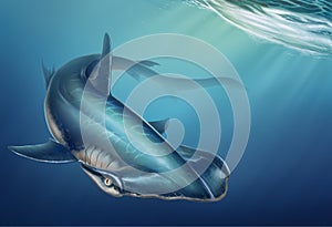 Hammerhead shark background realistic illustration on undersea