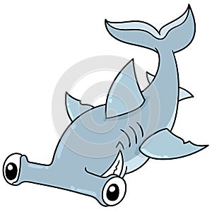 The hammerhead shark with a fierce vicious face is ready to attack, doodle icon image