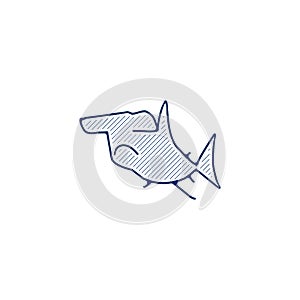 hammerhead shark line icon. shark linear hand drawn pen style line icon