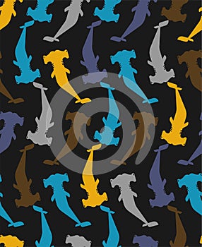 Hammerhead shark pattern seamless. Water predator background. Large predatory sea fish ornament. Vector texture