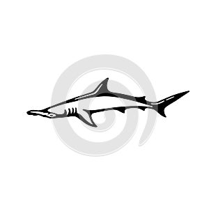 Hammerhead Shark. Hammerhead Shark simple black and white line art vector logo