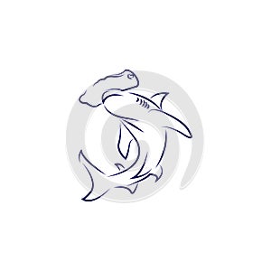 Hammerhead shark vector line art, iconic logo illustrator