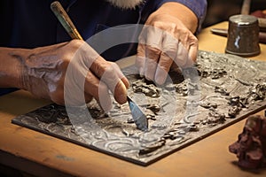 hammering silver sheet for creating designs