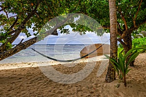 Hammock at the Anse Source D'argent beach, La Digue Island, Seychelles