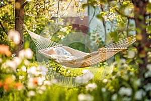 Hammock in backyard at sunny day