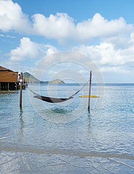 Hammock on the beach of the tropical Island Saint Lucia or St Lucia Caribbean, holiday vacation