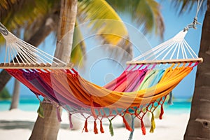 hammock hanging on tropical beach AI generated