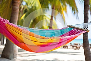 hammock hanging on tropical beach AI generated