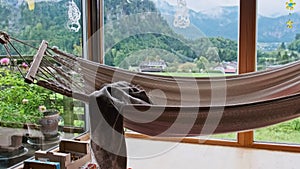 Hammock at Home with a Beautiful Green Nature View of Alp Mountains, Austria