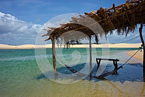 Hammock in lagoon at Pequenos Lencois, Lencois Maranhenses photo