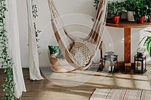 Hammock in the manimalism bedroom interior