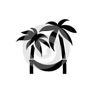 Hammock on palm icon. Beach and vacation icon vector