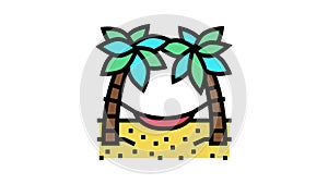 hammock between palm trees color icon animation