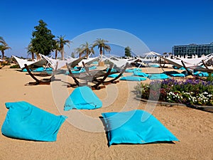 Hammock and sunbeds in the sunlight at Therme Bucharest photo