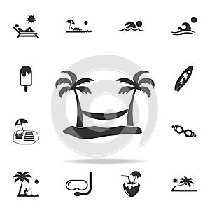 hammock between two palm trees icon. Detailed set of beach holidays icons. Premium quality graphic design. One of the collection i