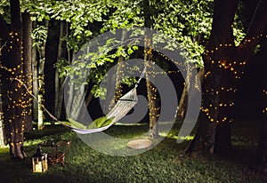 Hammock in the woods at night