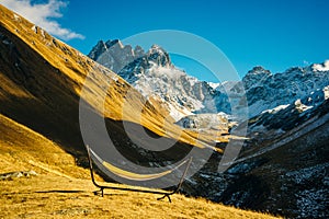 Hammock on the yellow meadow in the mountain canyon, geogia