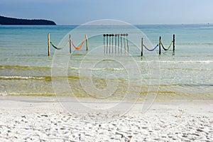 Hammocks on the beach of Koh Rong Sanloem island, Cambodia