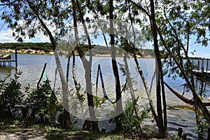 Hammocks in Lagoinha Lagoon, Ceara, Brazil photo