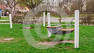 Hammocks in public garden, relax.