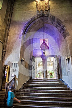 Hammond castle interior steps to courtyard garden photo