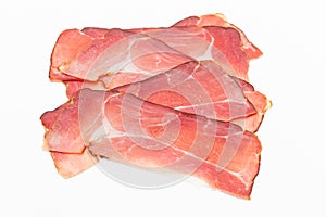 Hamon sliced on white background. Spanisch traditional meat