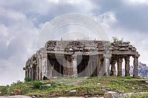 Moola ruinous hall above Virupaksha temple, Hampi, Karnataka, India photo