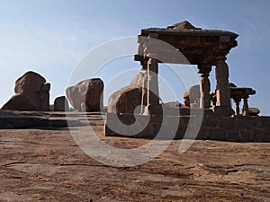 The Hampi temple complex, a UNESCO World Heritage Site in Karnataka, India