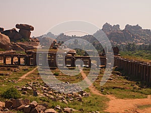 The Hampi temple complex, a UNESCO World Heritage Site in Karnataka, India