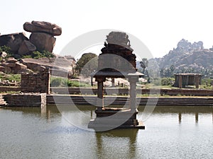 The Hampi temple complex, a UNESCO World Heritage Site in Karnataka, India