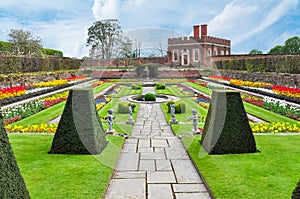 Hampton Court gardens in spring, London, UK