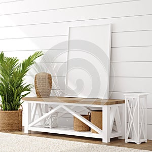 Hampton style living room interior with frame mockup photo