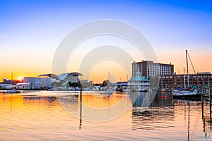 Hampton Virginia downtown waterfront at sunset