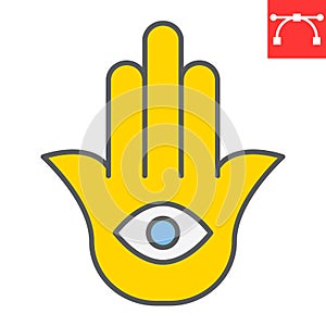 Hamsa color line icon, rosh hashanah and hand eye, hamsa sign vector graphics, editable stroke filled outline icon, eps