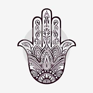 Hamsa with ethnic ornaments. Hand drawn vector illustration