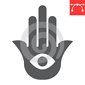 Hamsa glyph icon, rosh hashanah and hand eye, hamsa sign vector graphics, editable stroke solid icon, eps 10.