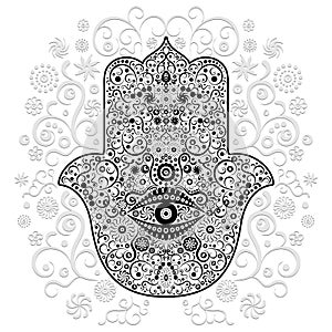Hamsa Hand Amulet Tattoo Style Black and White Vector illustration