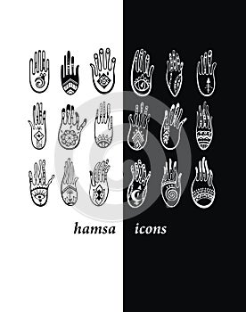 Hamsa hand icons illustration
