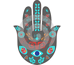 Hamsa hand, jewish and arabic amulet sign in vector