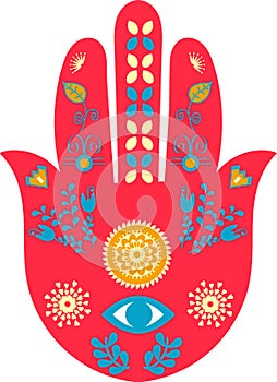 Hamsa hand, vector, Hand of Fatima, eye of Fatima. Evil protection sign