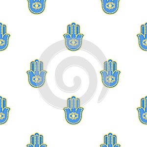 Hamsa icon in cartoon style on white background. Religion pattern stock vector illustration.
