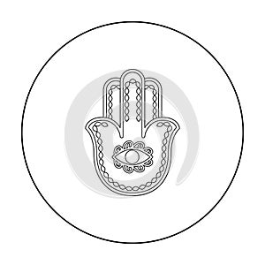 Hamsa icon in outline style isolated on white background. Religion symbol stock vector illustration.