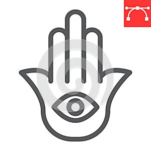 Hamsa line icon, rosh hashanah and hand eye, hamsa sign vector graphics, editable stroke linear icon, eps 10.